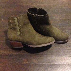 Olive Green Faux Suede Booties